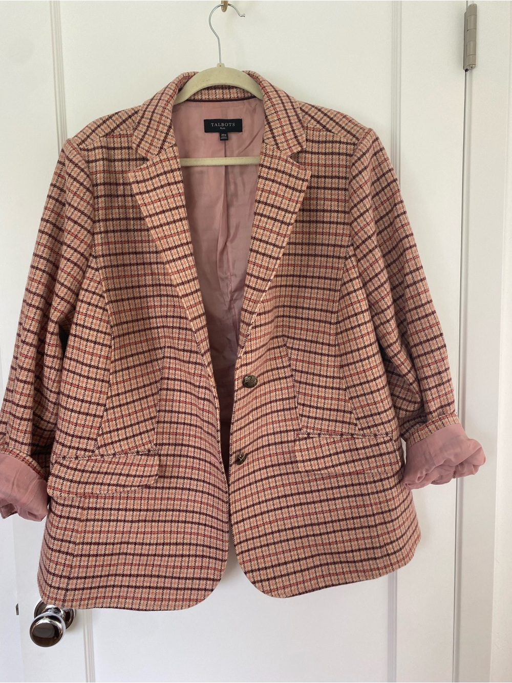 Talbots Pink Plaid Blazer with Subtle Red Check